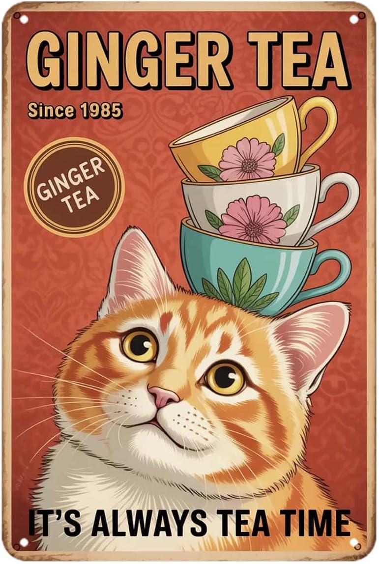 Cute Cat Ginger Tea Tin Sign F - đánh giá và giá Ginger Tea
